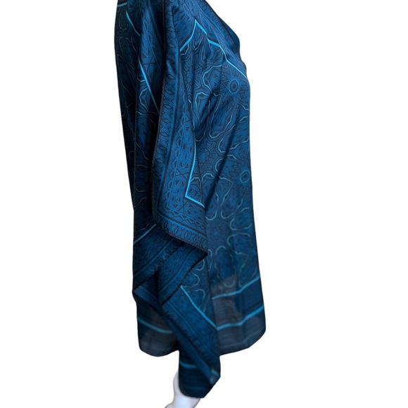 DANA BUCHMAN women’s top size medium teal blue kimono slit open sleeves print - Picture 2 of 11